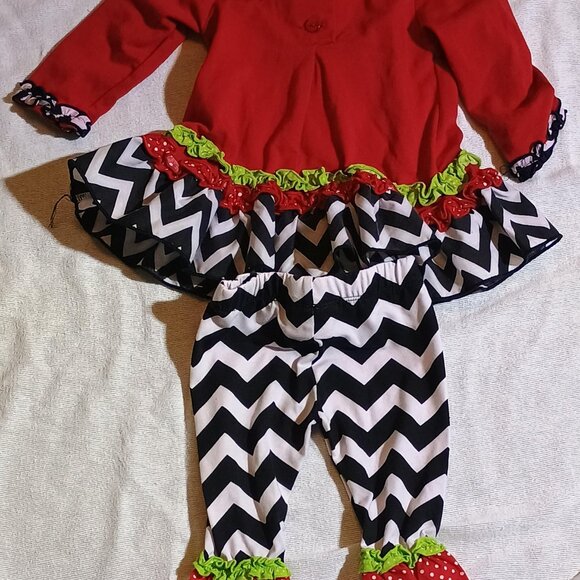 Rare Editions / 2 Pc Outfit / Girls / 6–9 Months / Christmas Snowman / Red Green - Picture 9 of 9